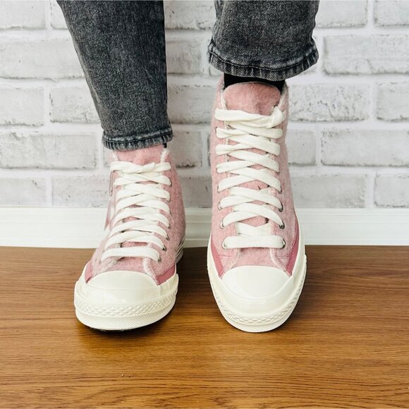 ❤️Converse Chuck 70 Hi Womens Shoes Sneakers 8.5 Pink Winter Faux Mohair A07943C - Picture 4 of 11